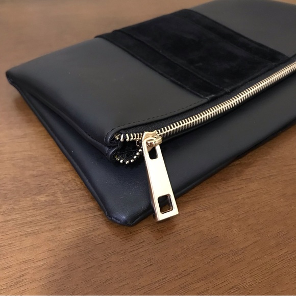 2/$15 Black Faux Leather Velvet Fold Over Clutch, Summer and Rose - Picture 4 of 7